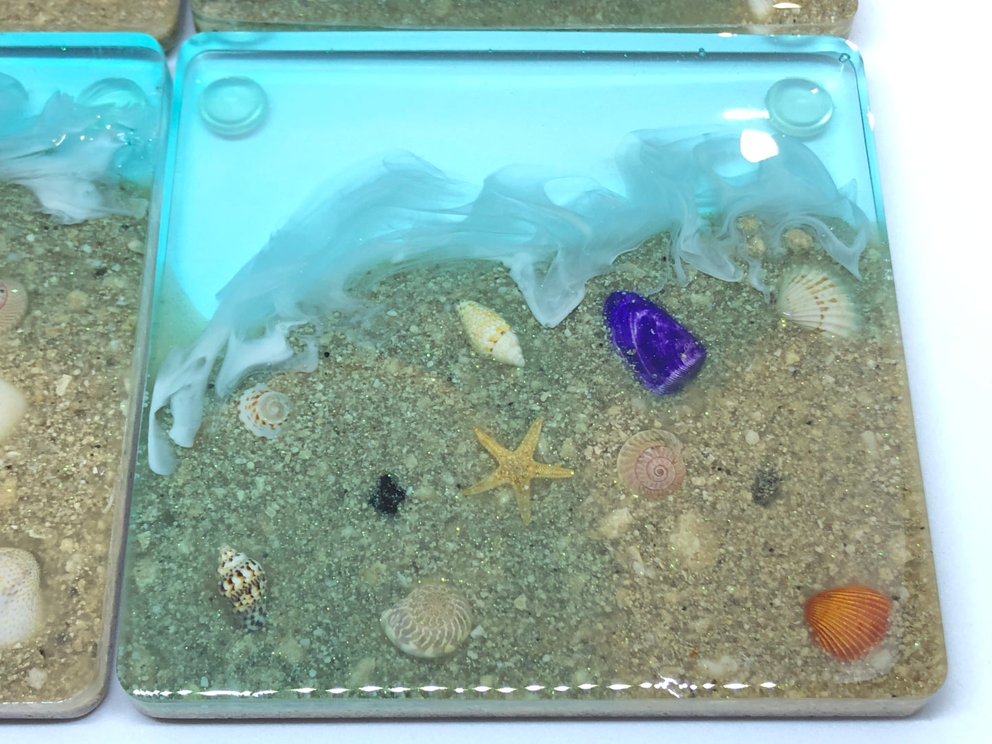 Large Square Beach Coasters with Sand and Shells