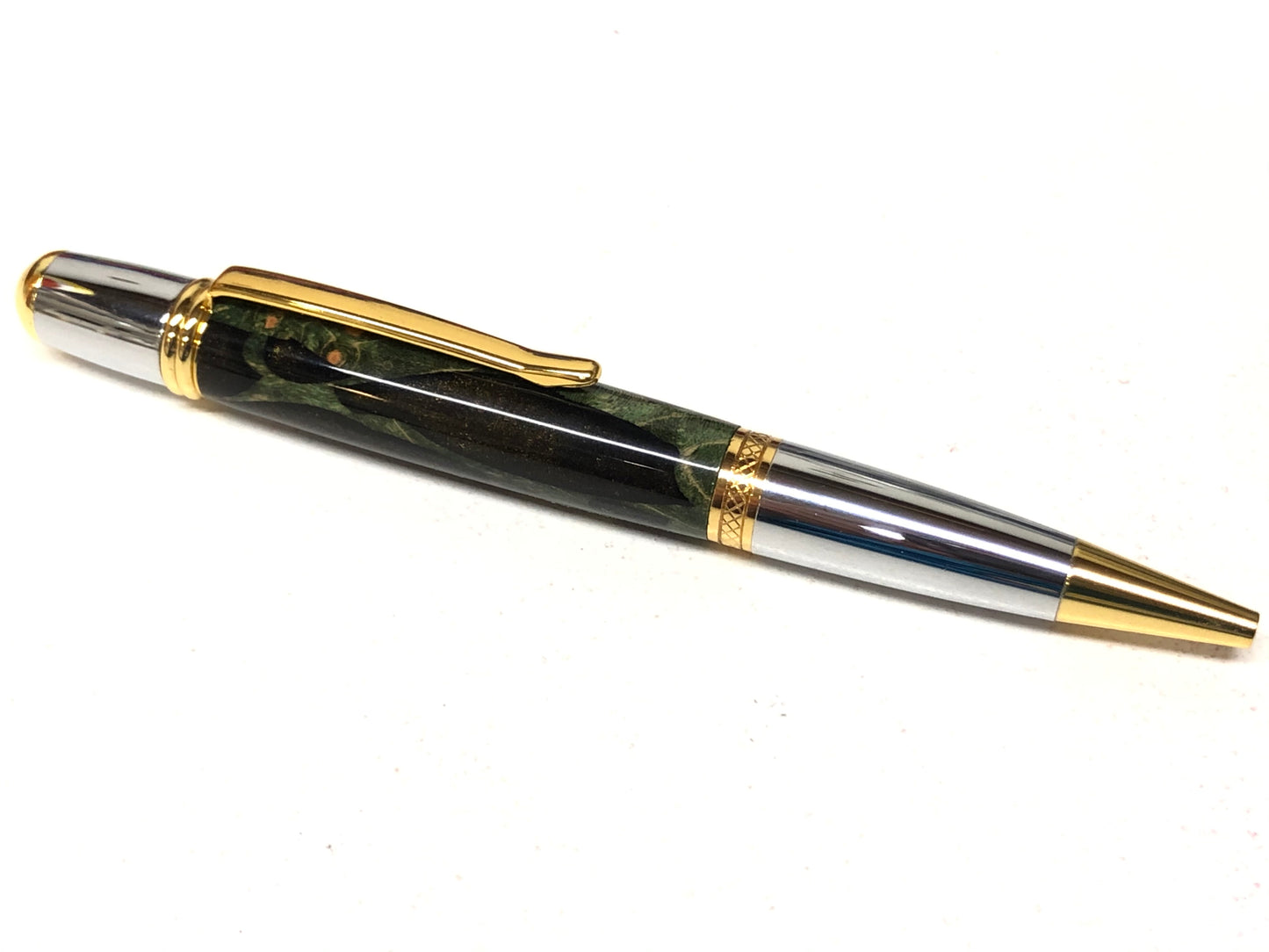 Diamond Knurl / Chrome and Gold - Hybrid / Black Gold and Green Maple
