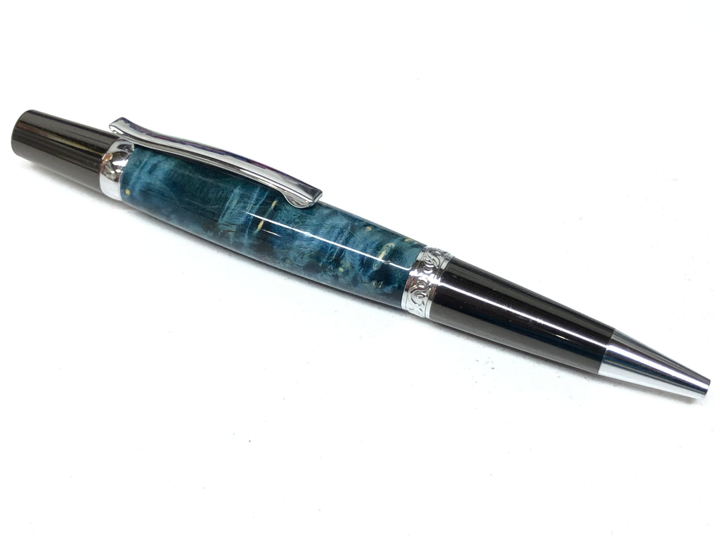 Elegant Beauty / Gunmetal and Chrome - Wood / Blue Dyed Black Ash Burl