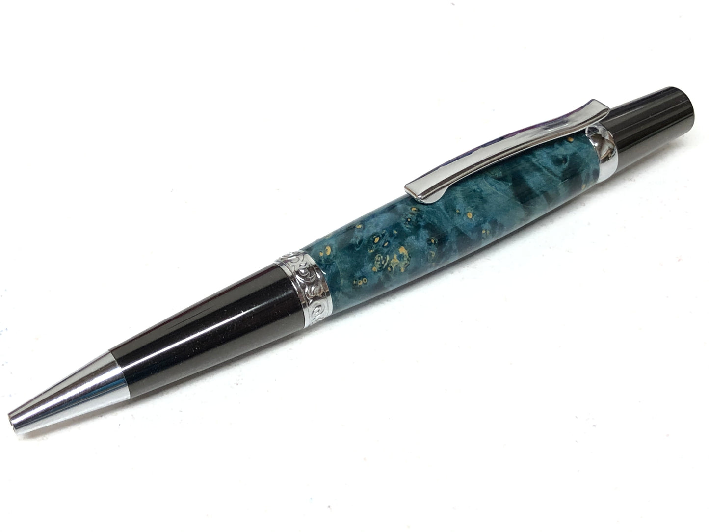 Elegant Beauty / Gunmetal and Chrome - Wood / Blue Dyed Black Ash Burl