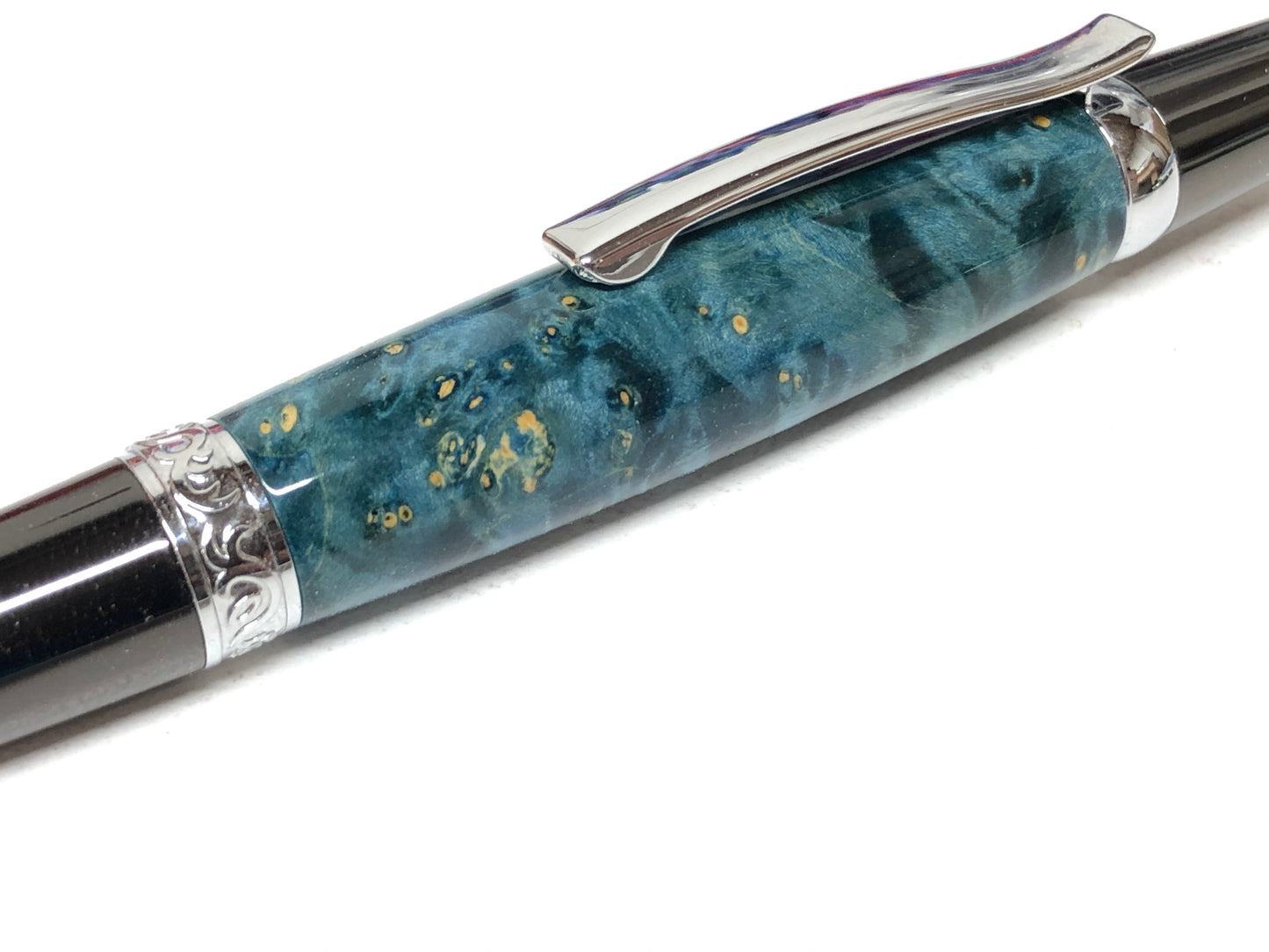 Elegant Beauty / Gunmetal and Chrome - Wood / Blue Dyed Black Ash Burl