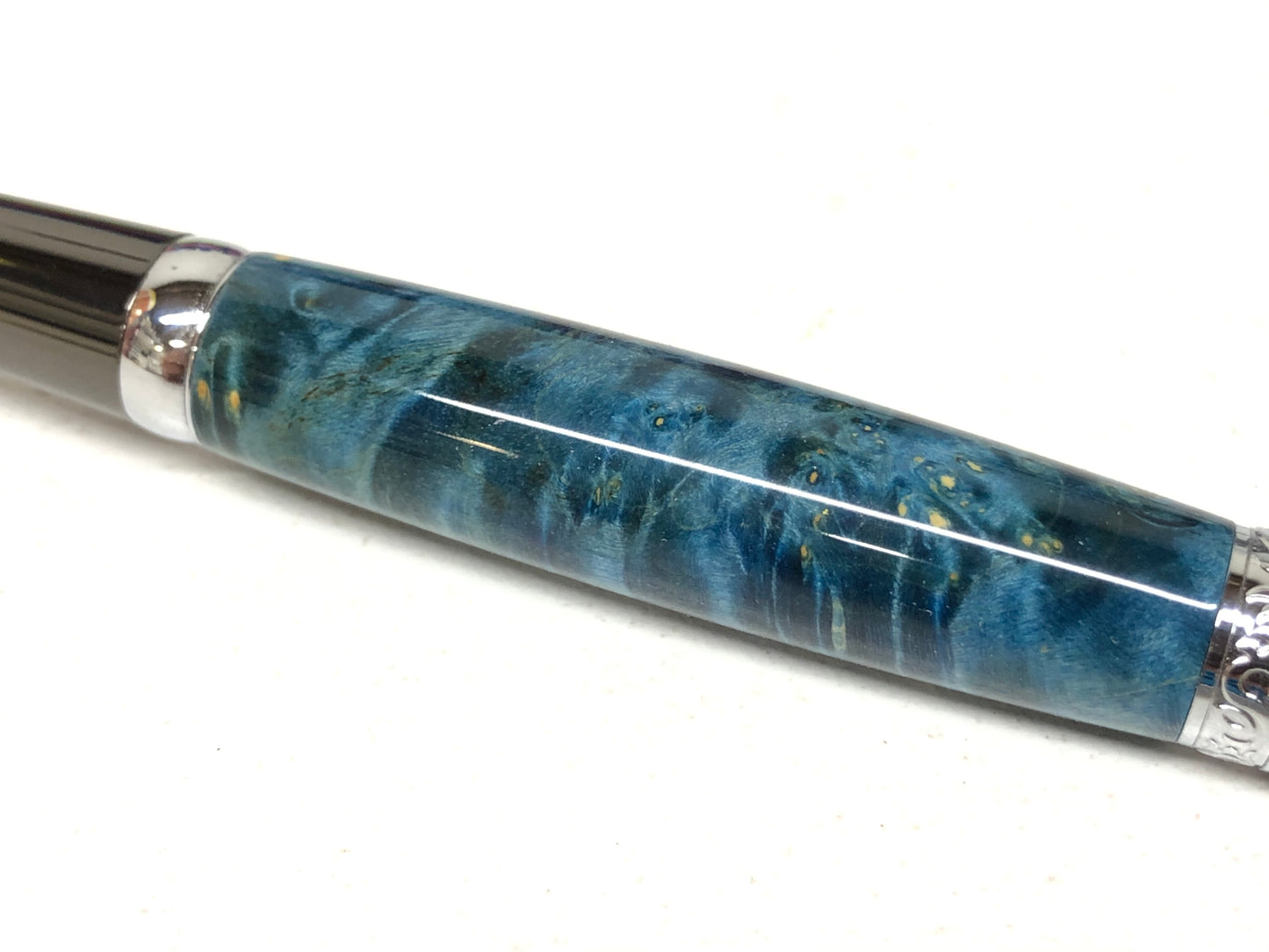 Elegant Beauty / Gunmetal and Chrome - Wood / Blue Dyed Black Ash Burl