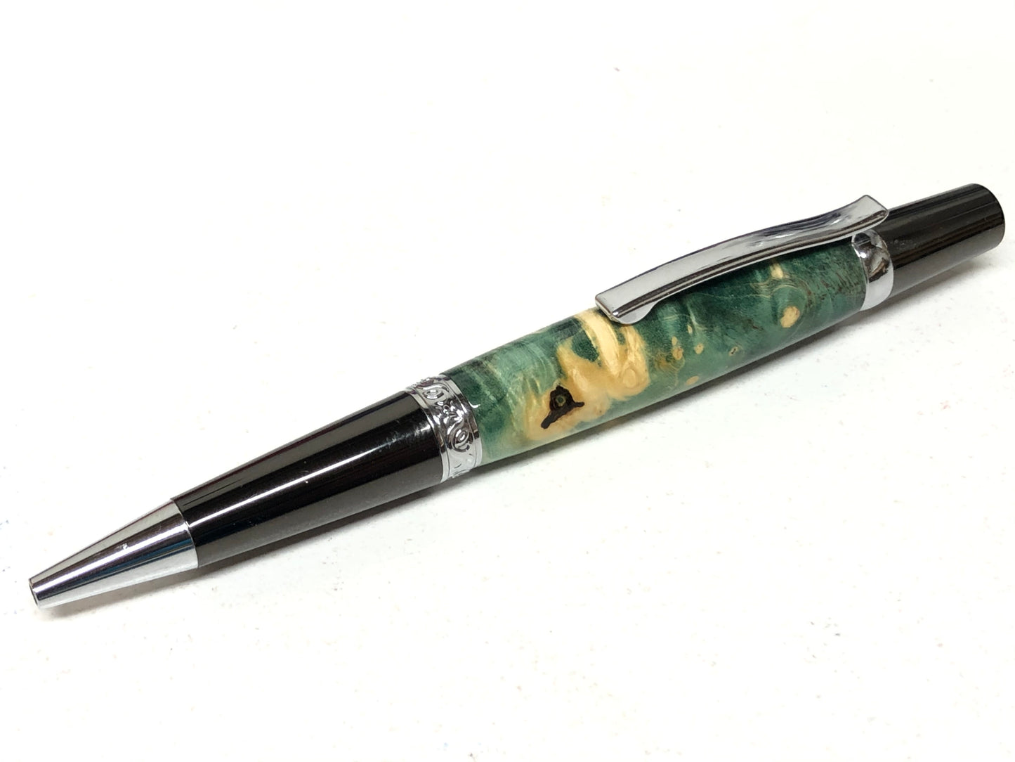 Elegant Beauty / Gunmetal and Chrome - Wood / Green Dyed Black Ash Burl