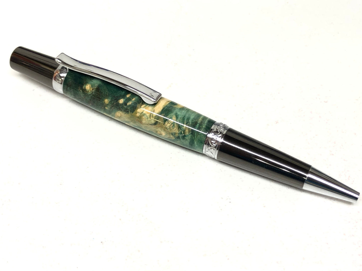 Elegant Beauty / Gunmetal and Chrome - Wood / Green Dyed Black Ash Burl
