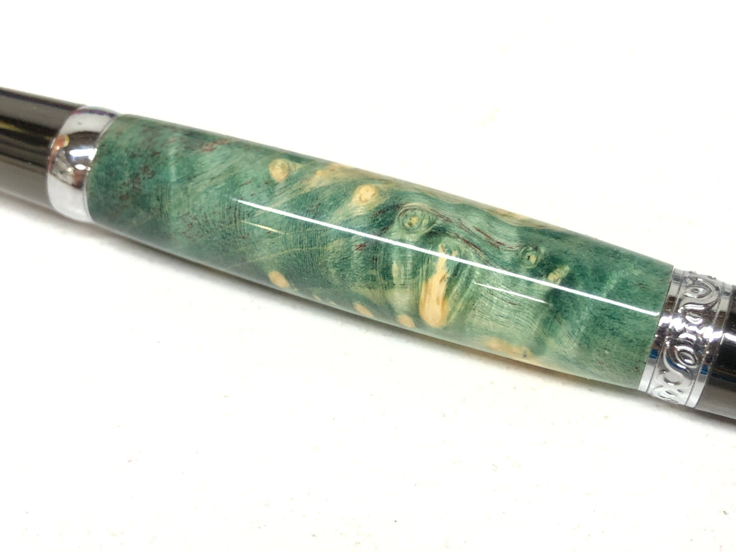 Elegant Beauty / Gunmetal and Chrome - Wood / Green Dyed Black Ash Burl