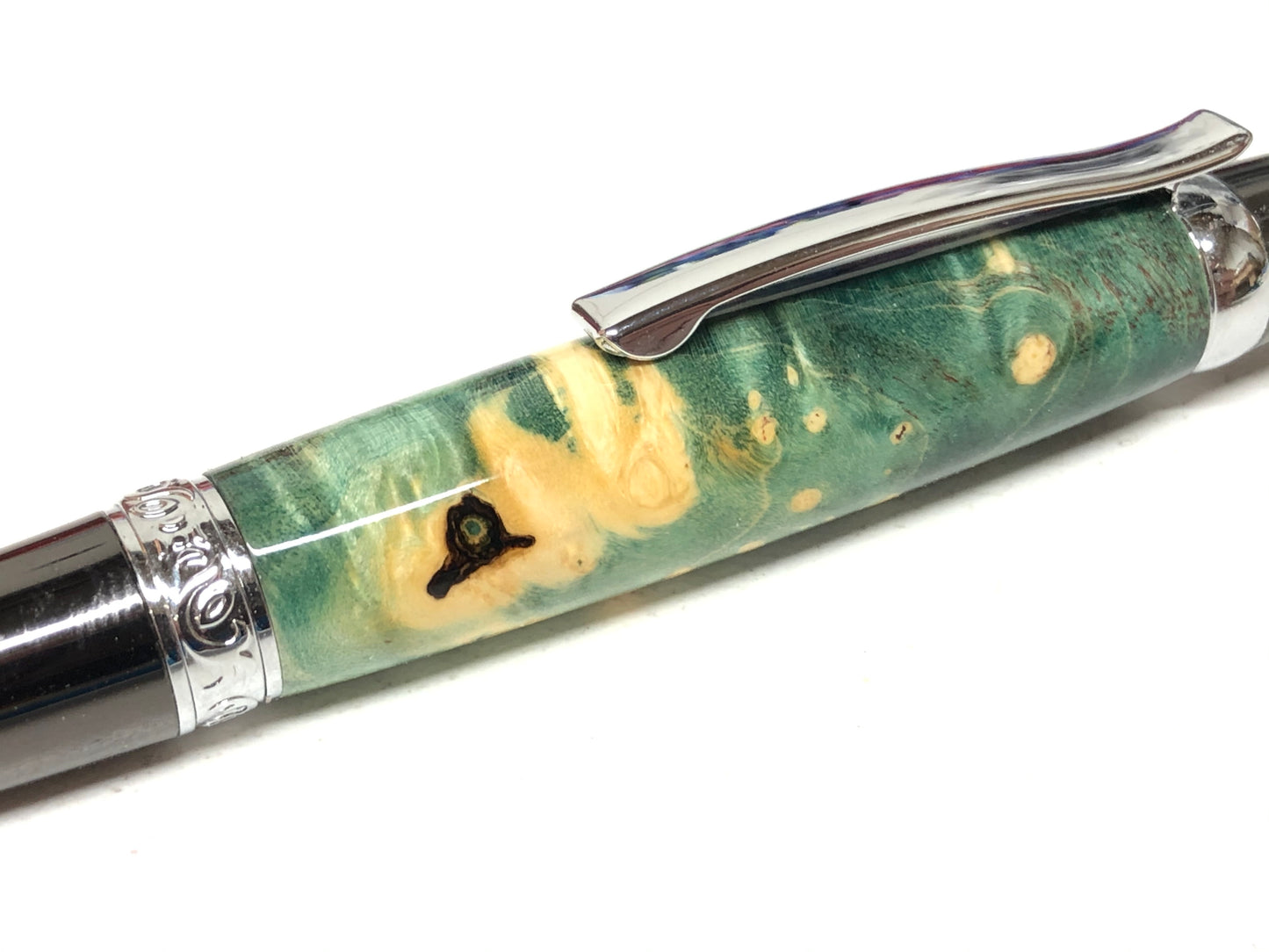 Elegant Beauty / Gunmetal and Chrome - Wood / Green Dyed Black Ash Burl