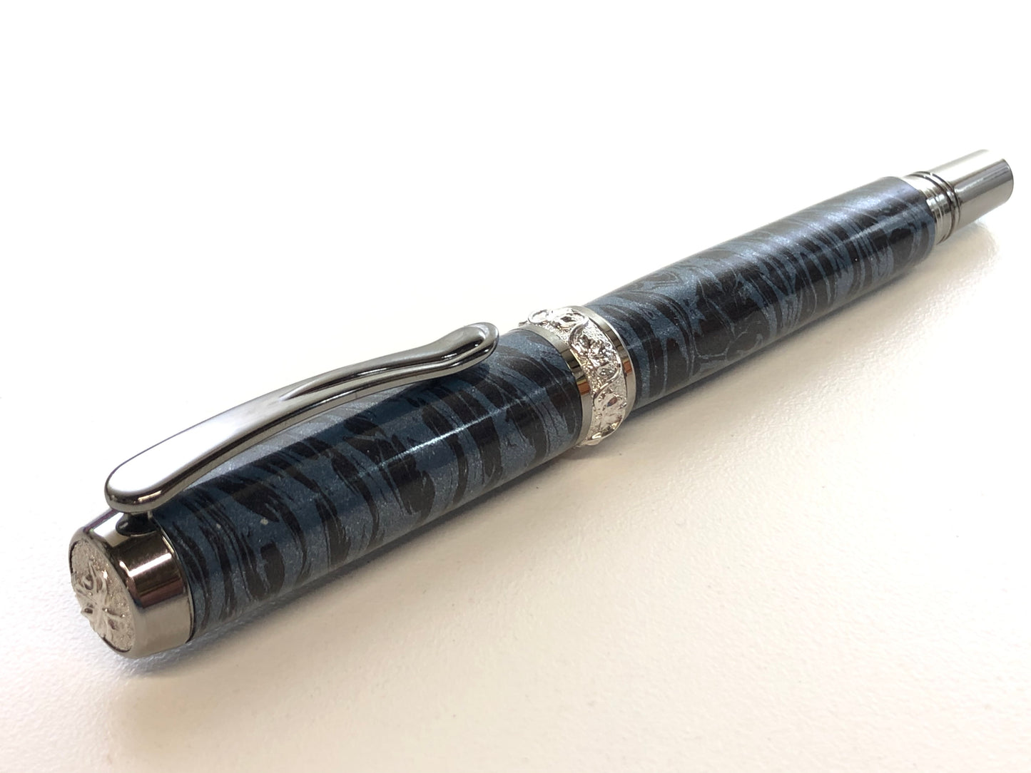 Aaron Rollerball / Black Titanium and Rhodium - Blue Black M3 Metal Composite