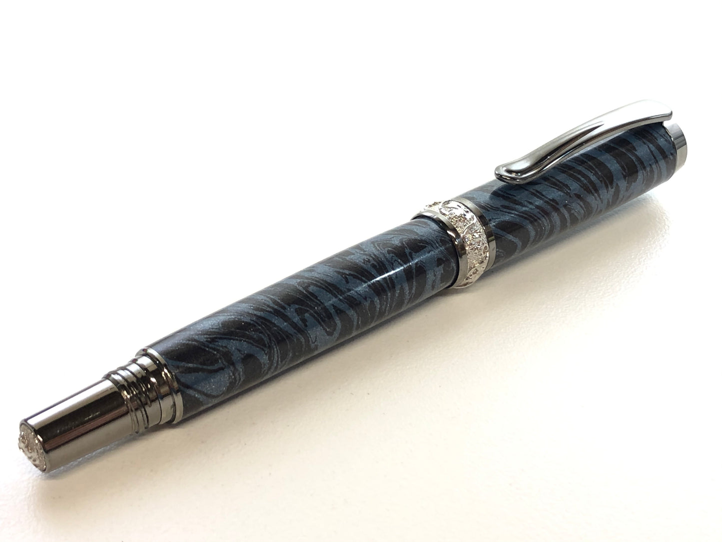 Aaron Rollerball / Black Titanium and Rhodium - Blue Black M3 Metal Composite