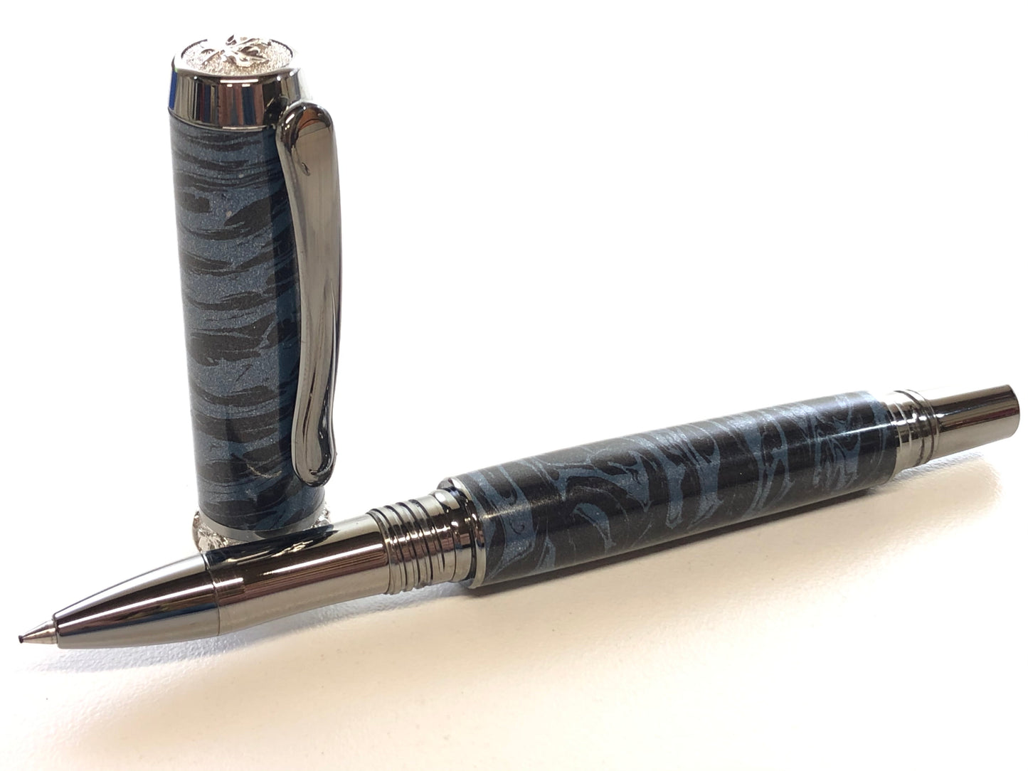 Aaron Rollerball / Black Titanium and Rhodium - Blue Black M3 Metal Composite