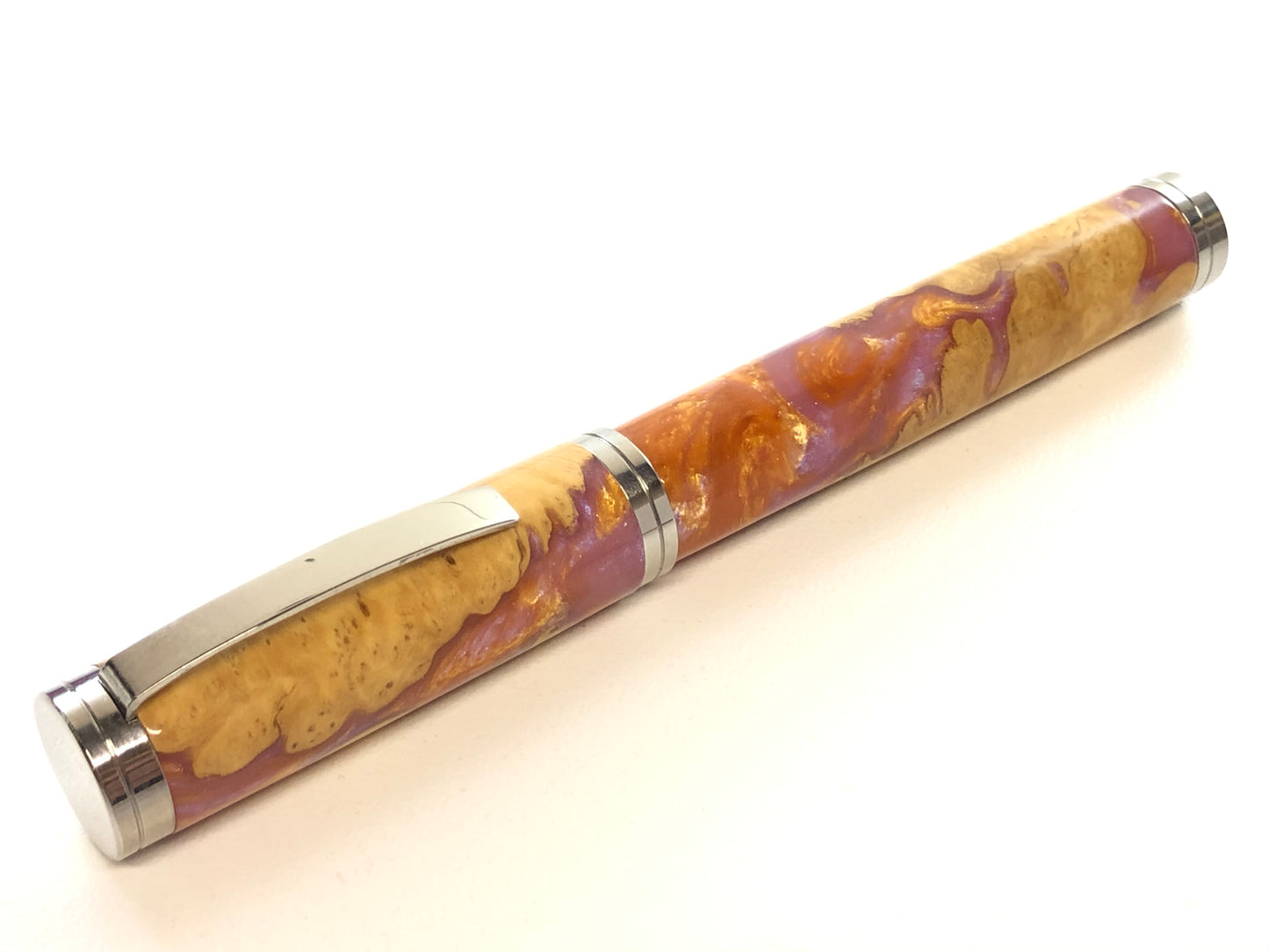 Shakespeare Rollerball / Polished Stainless Steel - Hybrid / Brown Mallee Burl and Gala