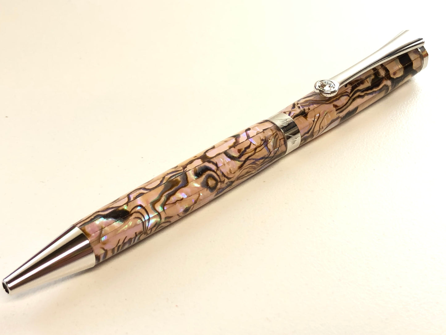 Zoe / Rhodium - Baby Pink Paua Abalone