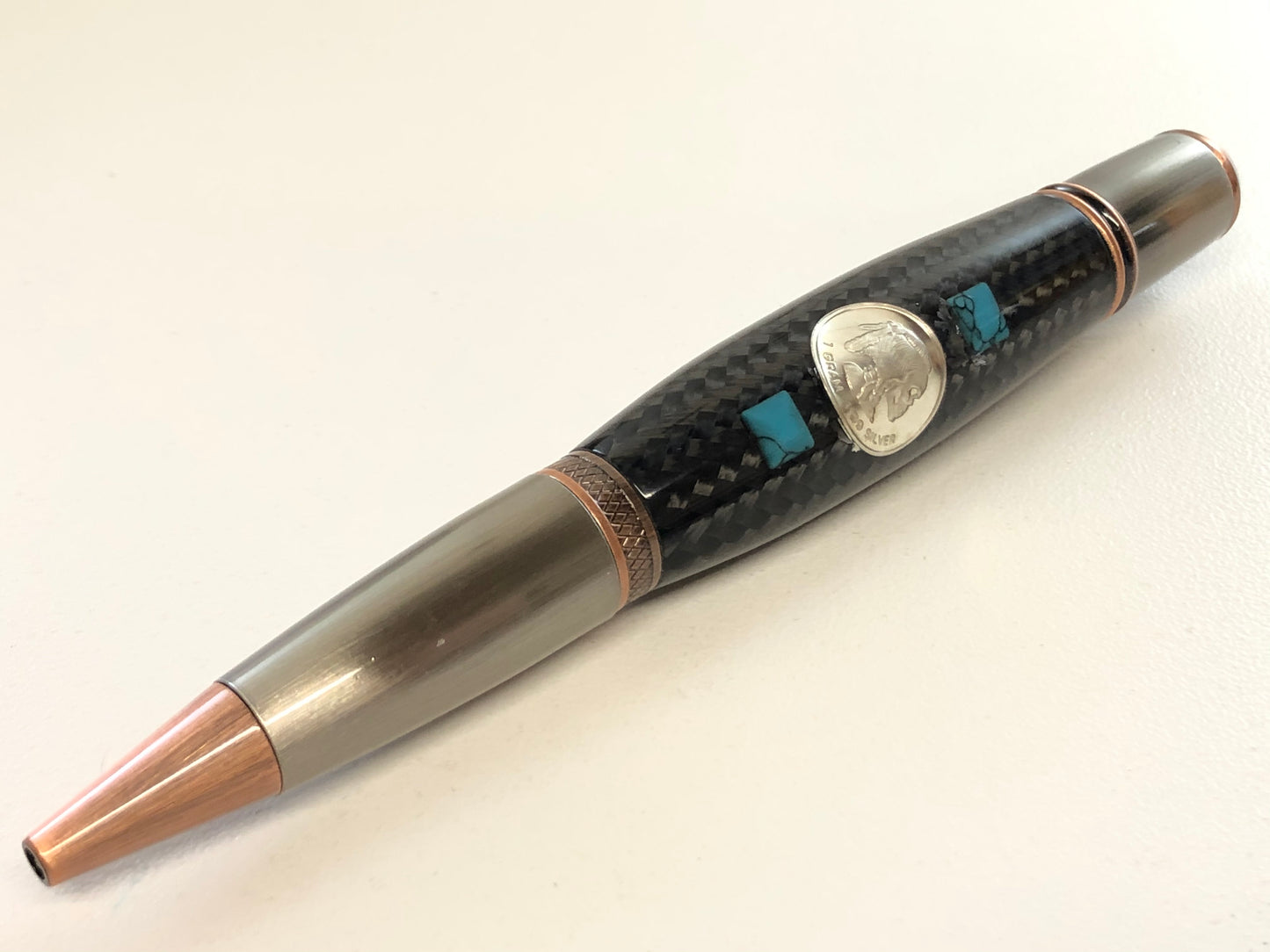 Monarch Grande / Gunmetal and Antique Copper - Carbon Fiber w/Turquoise and Silver Ingot