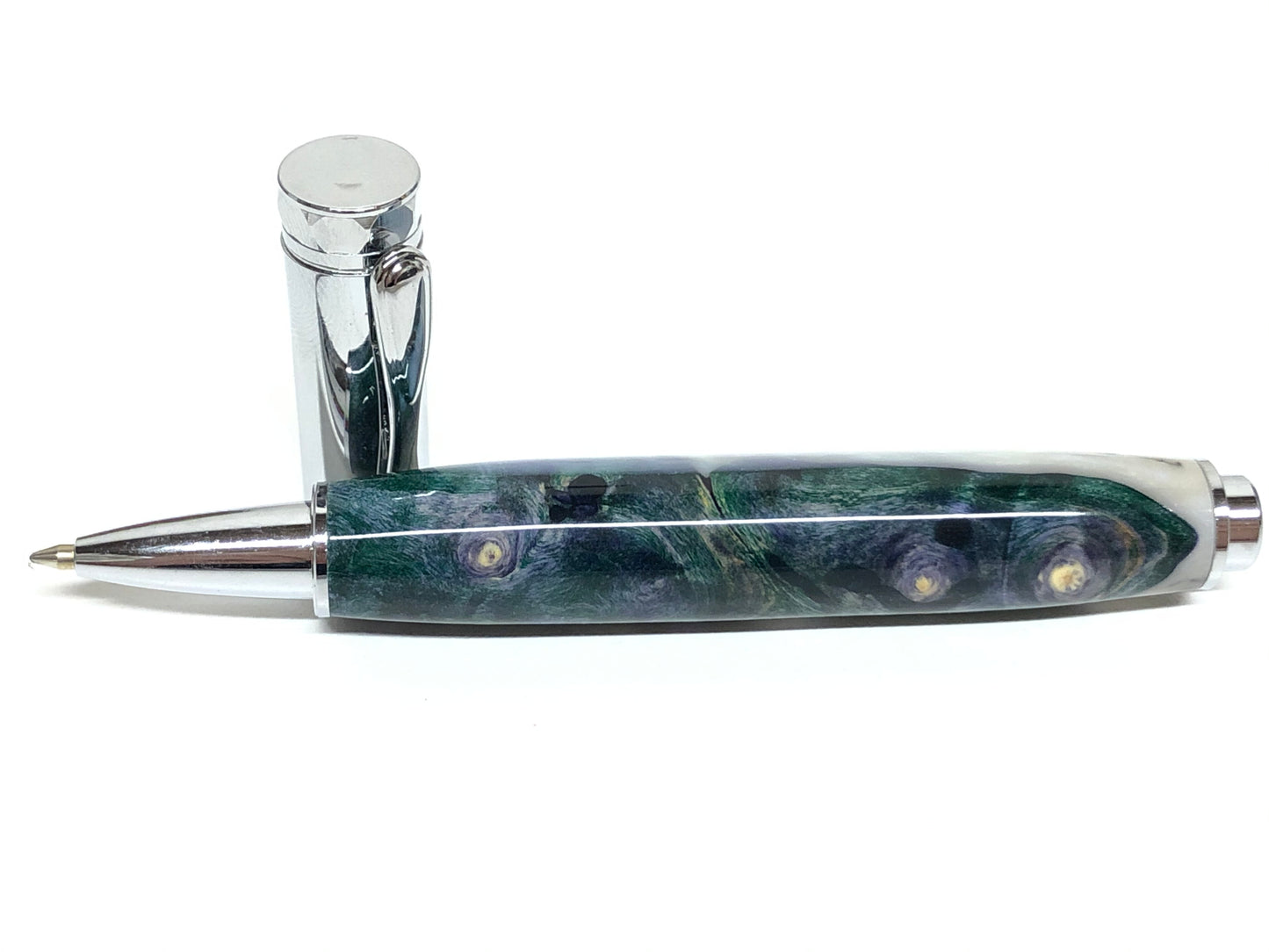 Zen Rollerball / Chrome - Hybrid / Dyed Maple and Abalone Resin