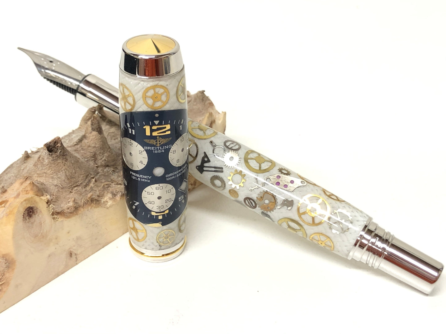 George Fountain / Rhodium and Gold - Breitling Watch Parts w/White Carbon Fiber