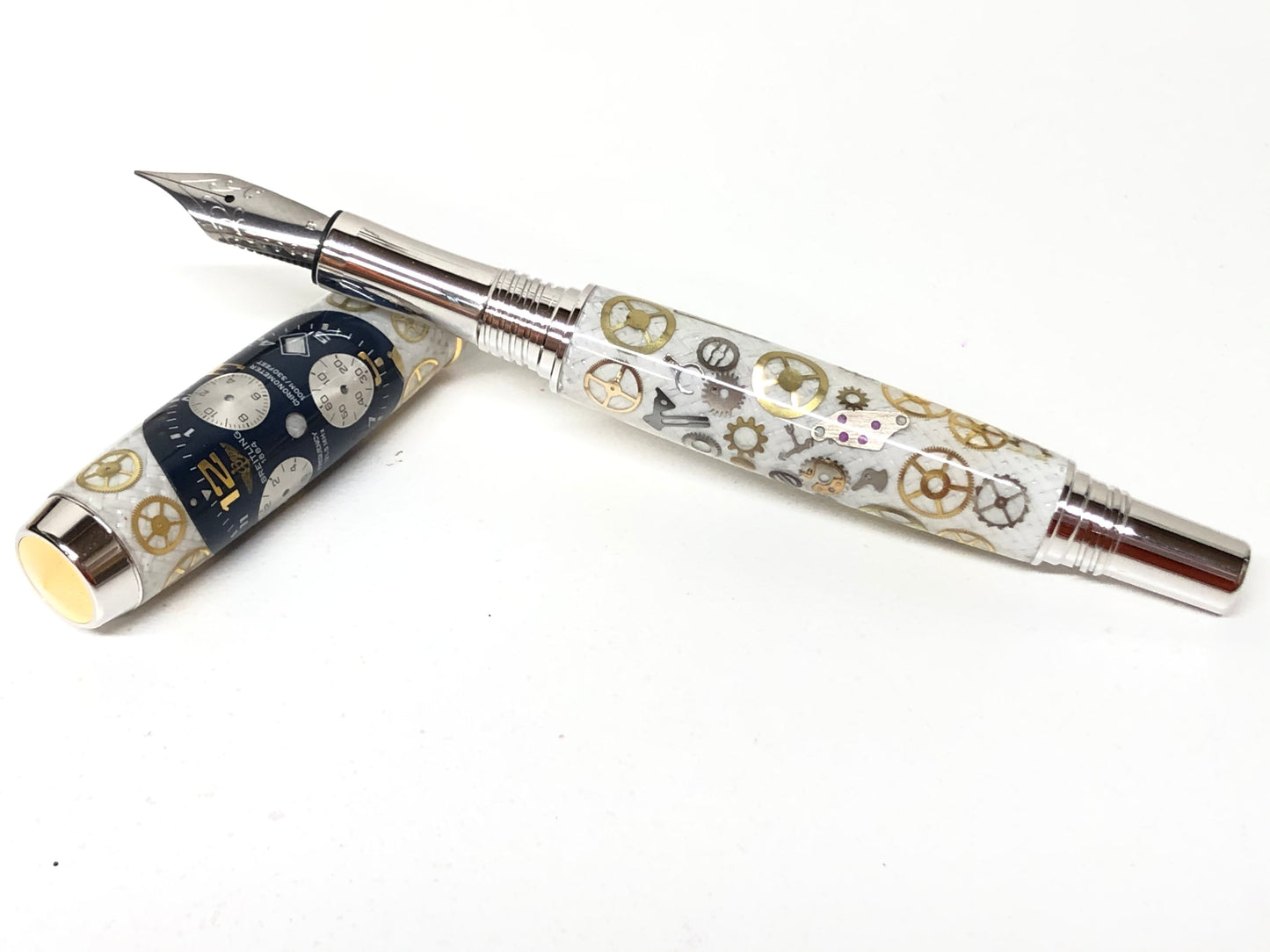George Fountain / Rhodium and Gold - Breitling Watch Parts w/White Carbon Fiber
