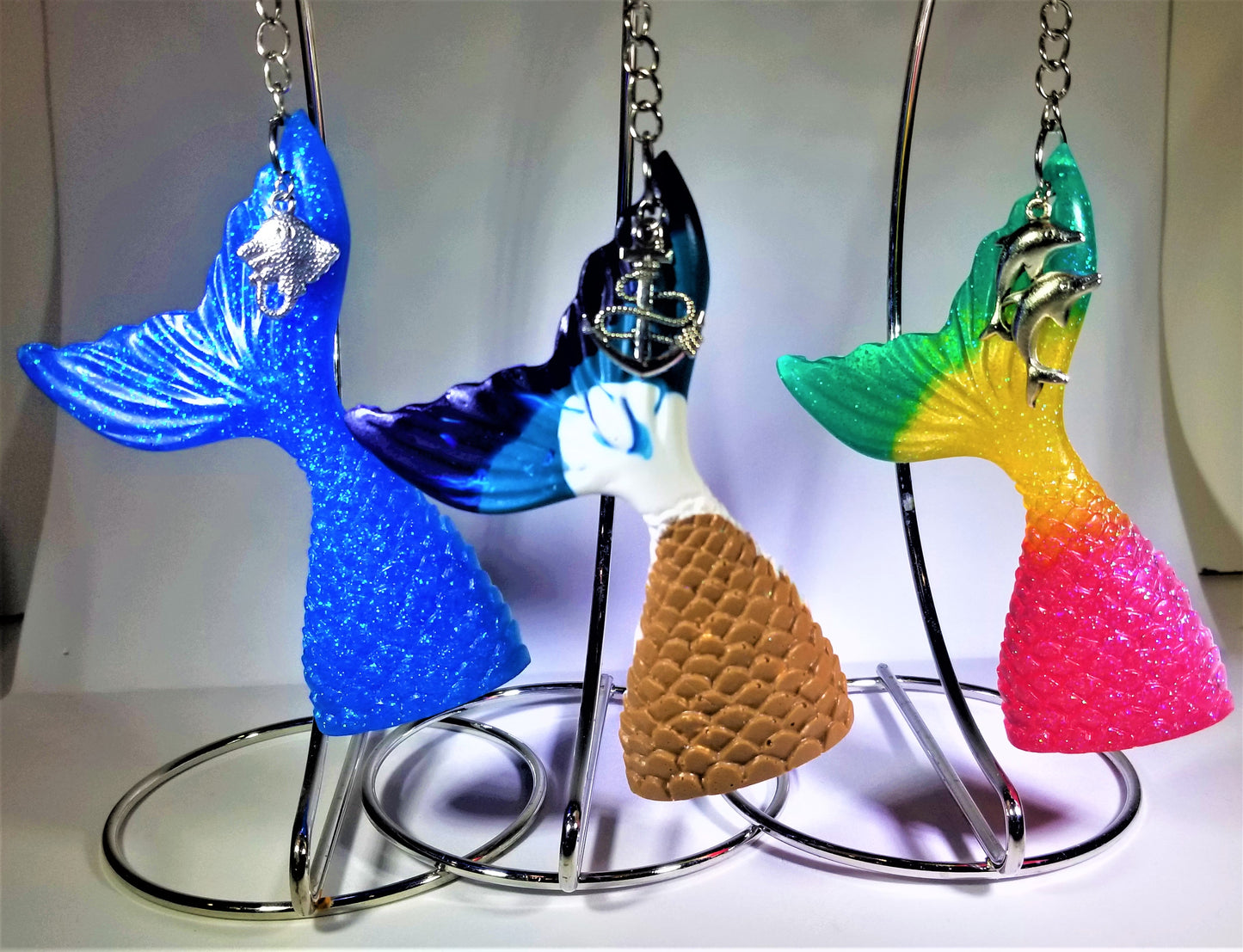 Large Mermaid Tail Key Chain with Charm