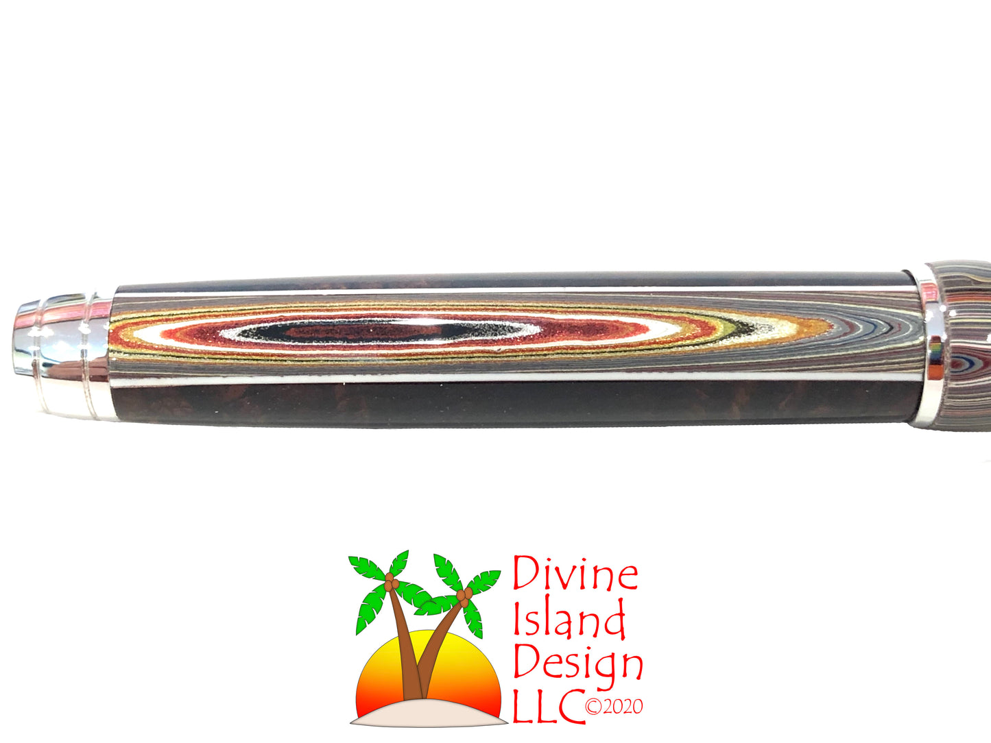 Mistral Rollerball / Rhodium - Segmented Corvette Fordite and Honduran Rosewood Burl