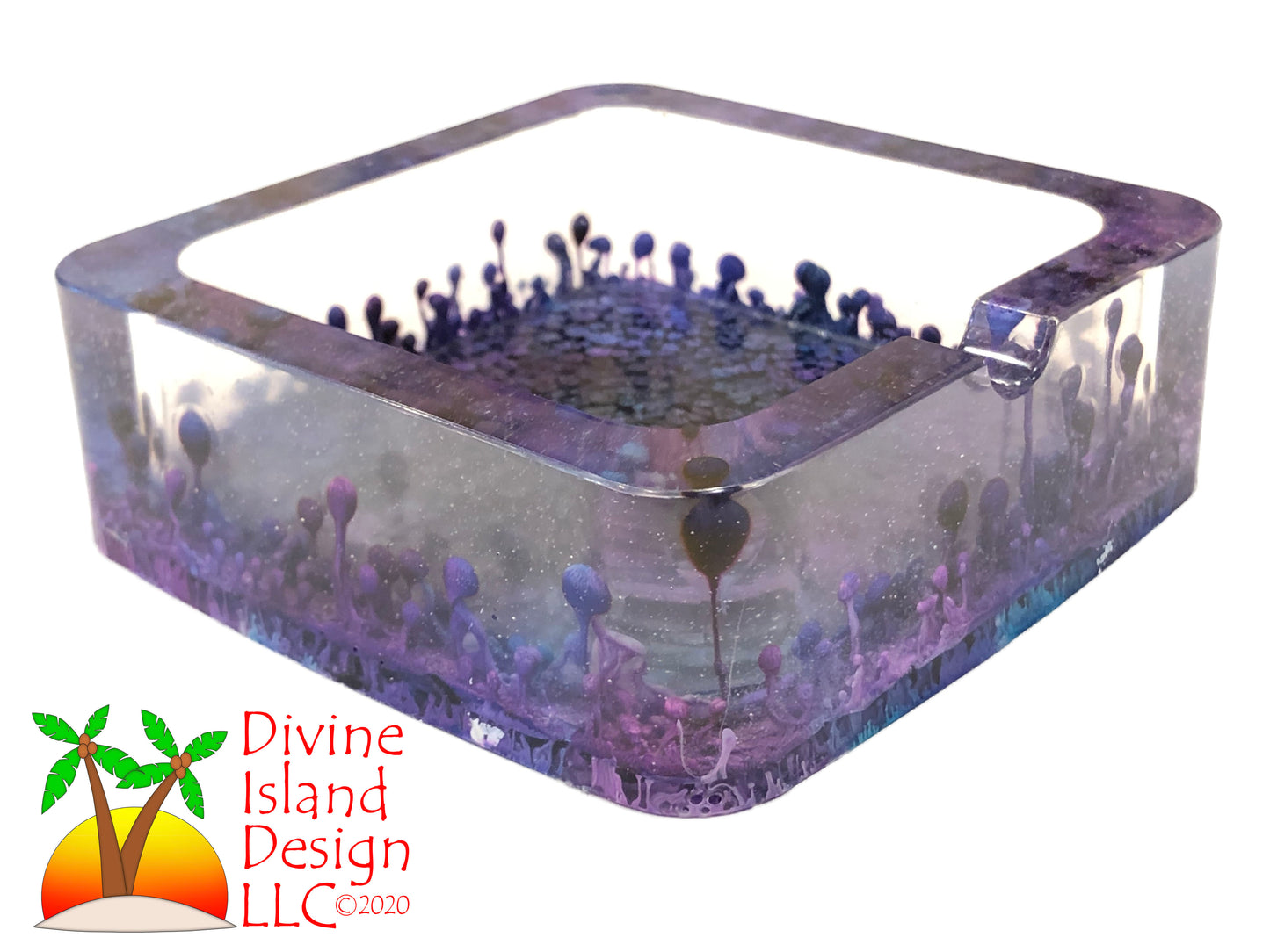 Square Purple and Blue Alcohol Ink Trinket/Ashtray