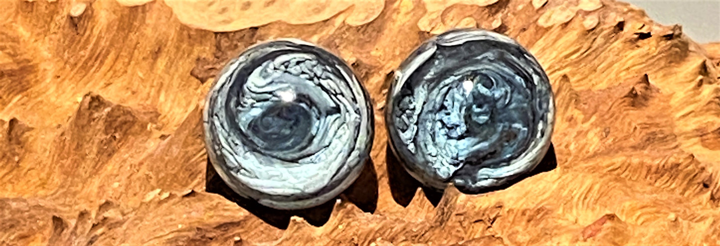 Black and White with Blue Tint Resin Tie Tack Set