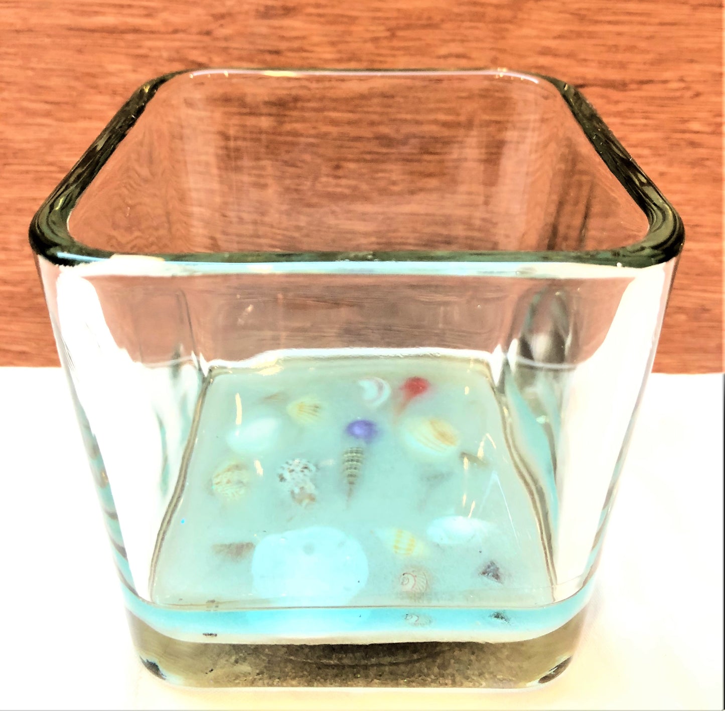 Short Square Vase - Beach Scene with Sand