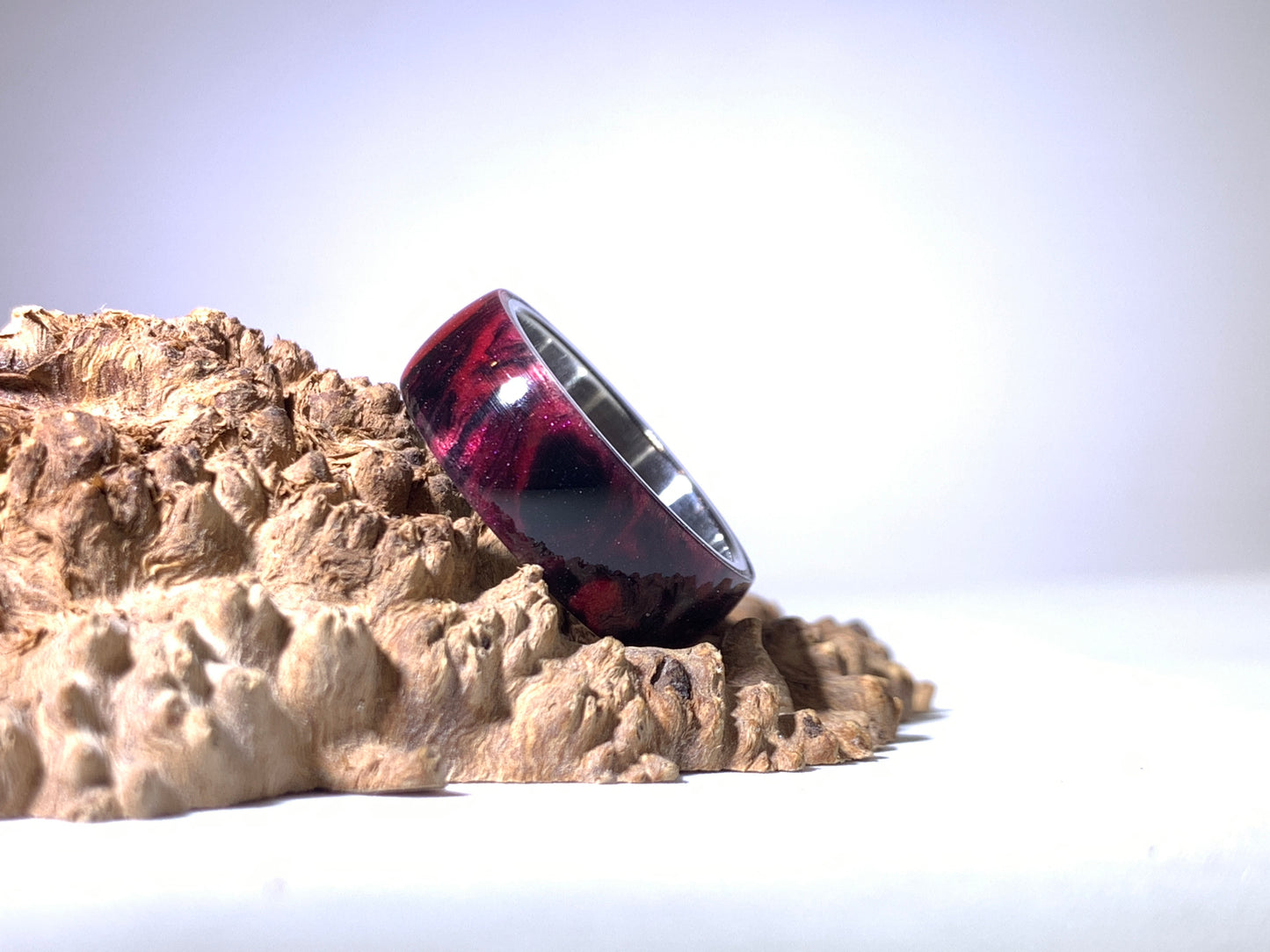 Ring / 8mm Stainless Steel - Resin / Black Rose - Size 9