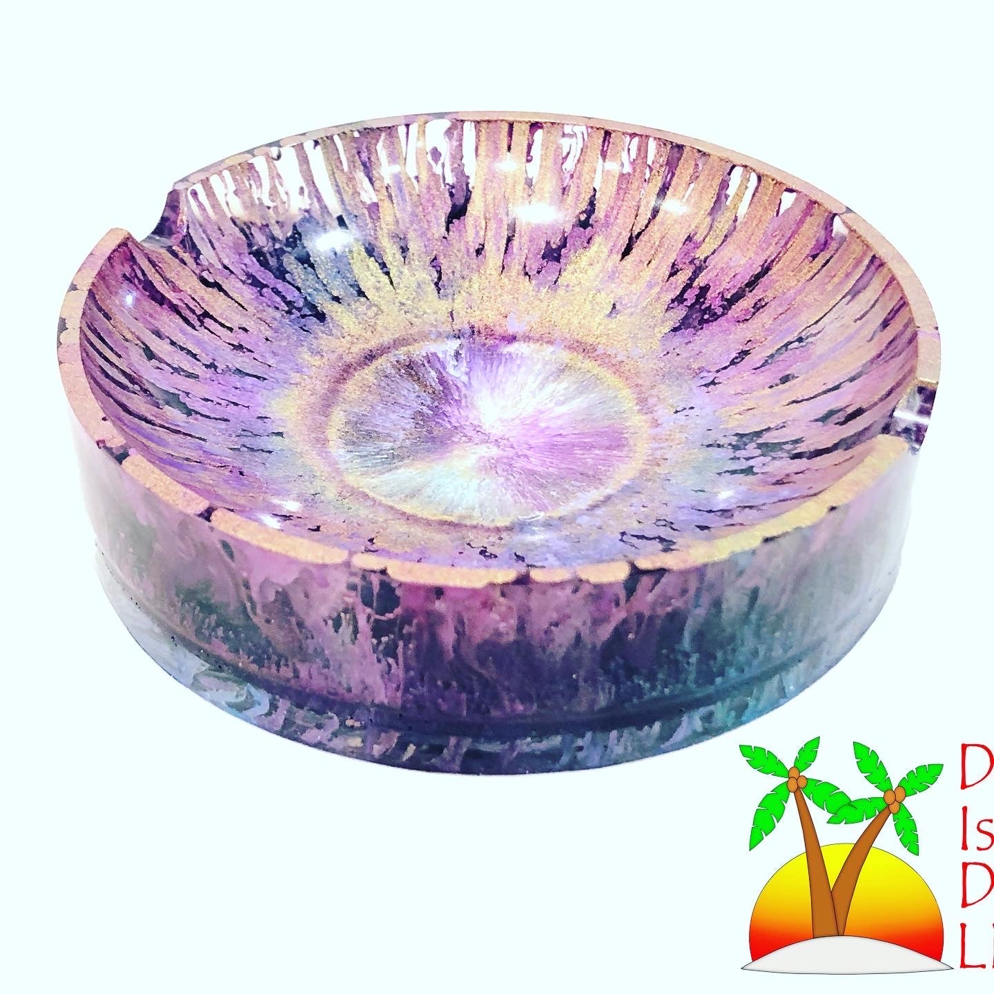Round Purple Blue and Gold Trinket/Ashtray