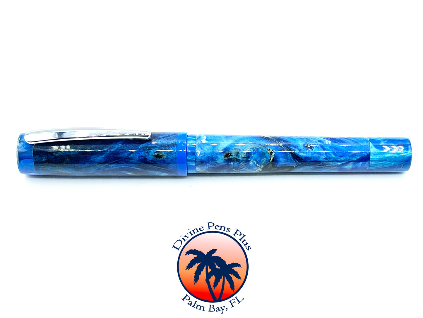 Agape Fountain Pen - Dyed Buckeye Burl w/Blue Resin