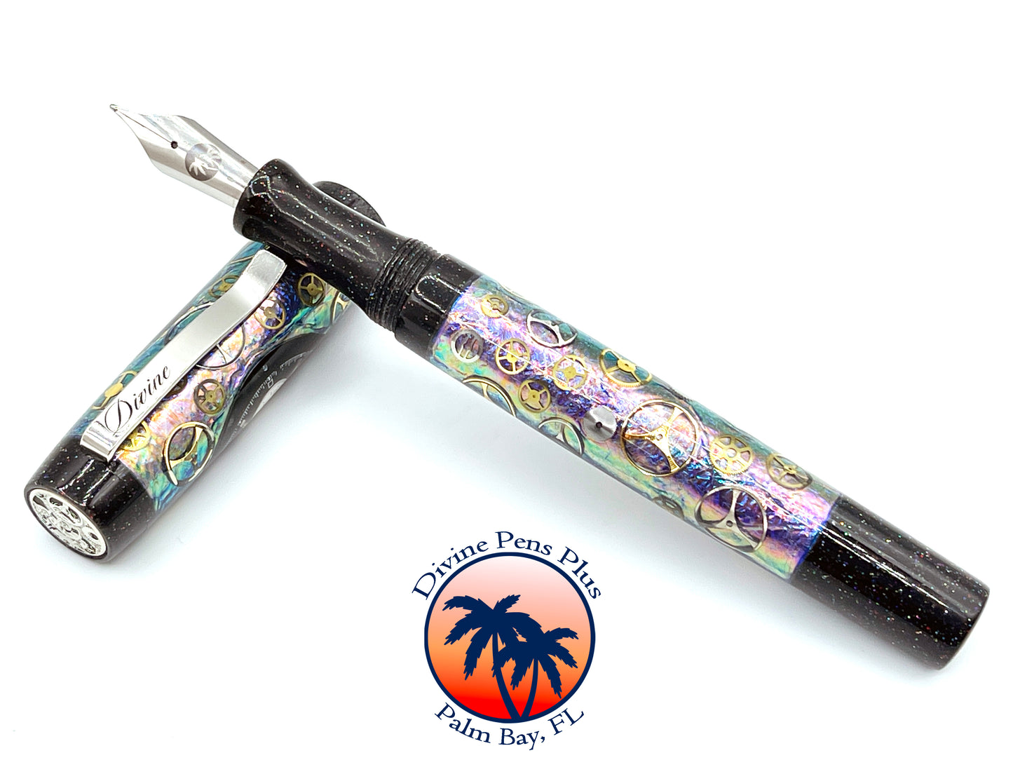 Custom Fountain Pen - Breitling Watch Parts w/Color Foil and Onyx