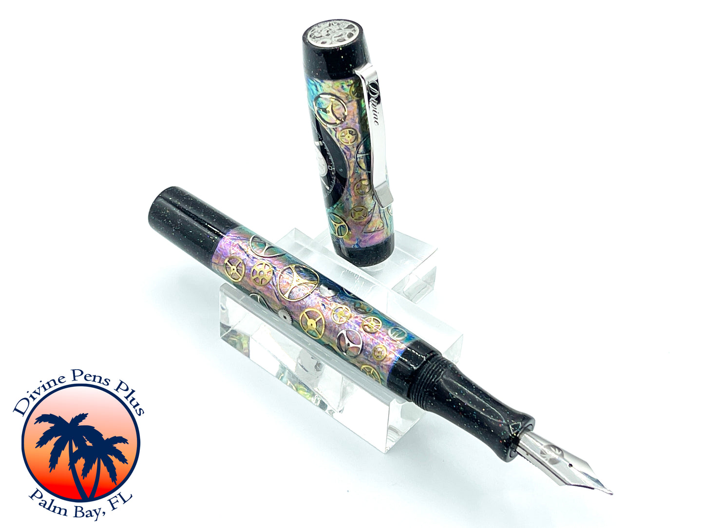 Custom Fountain Pen - Breitling Watch Parts w/Color Foil and Onyx