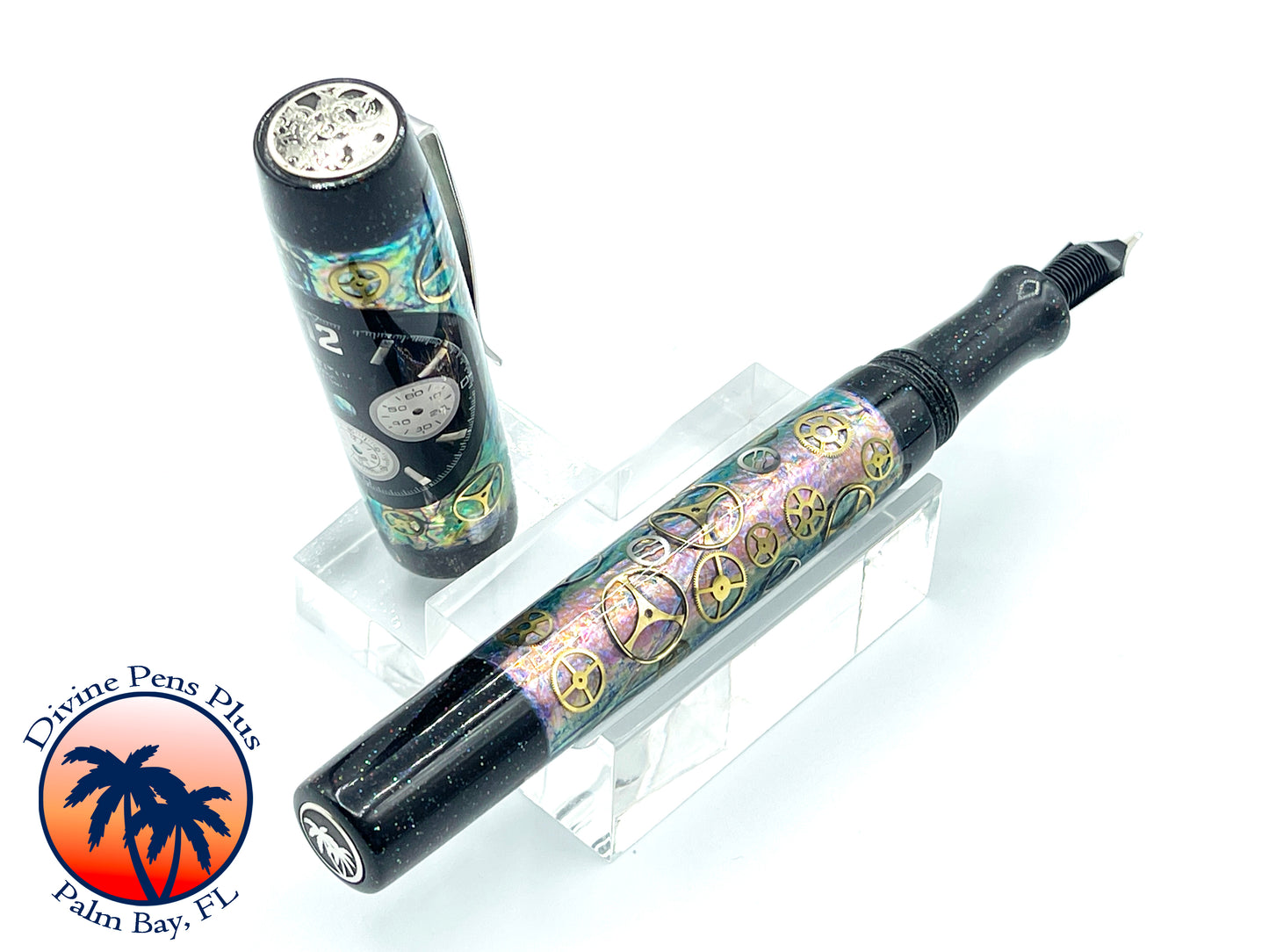 Custom Fountain Pen - Breitling Watch Parts w/Color Foil and Onyx