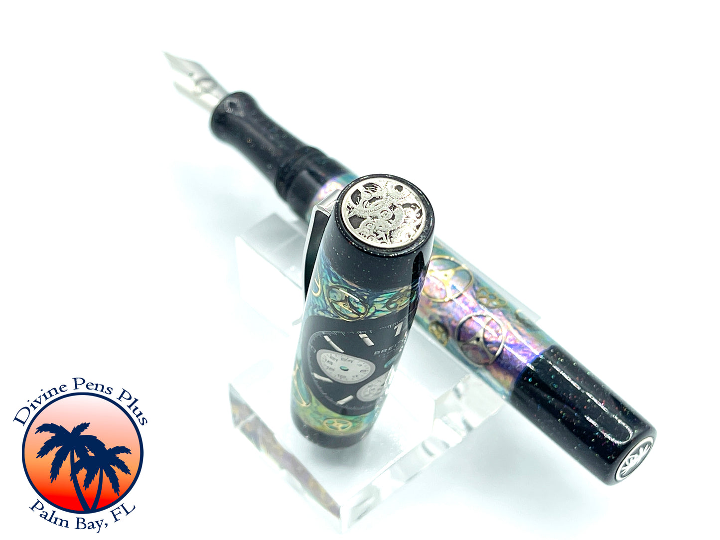 Custom Fountain Pen - Breitling Watch Parts w/Color Foil and Onyx