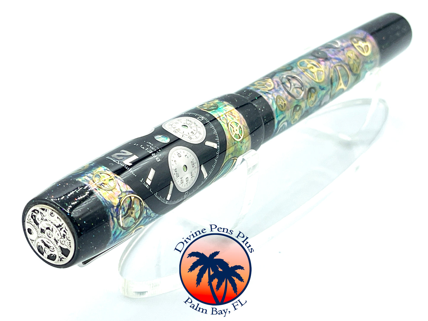 Custom Fountain Pen - Breitling Watch Parts w/Color Foil and Onyx