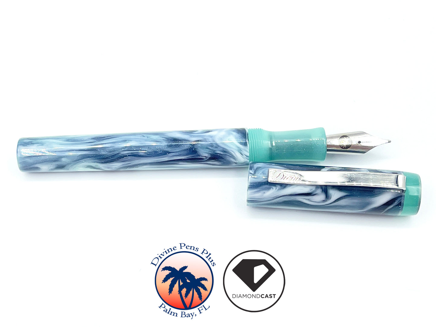 Agape Fountain Pen - Custom DiamondCast™ Indigo, White and Malachite