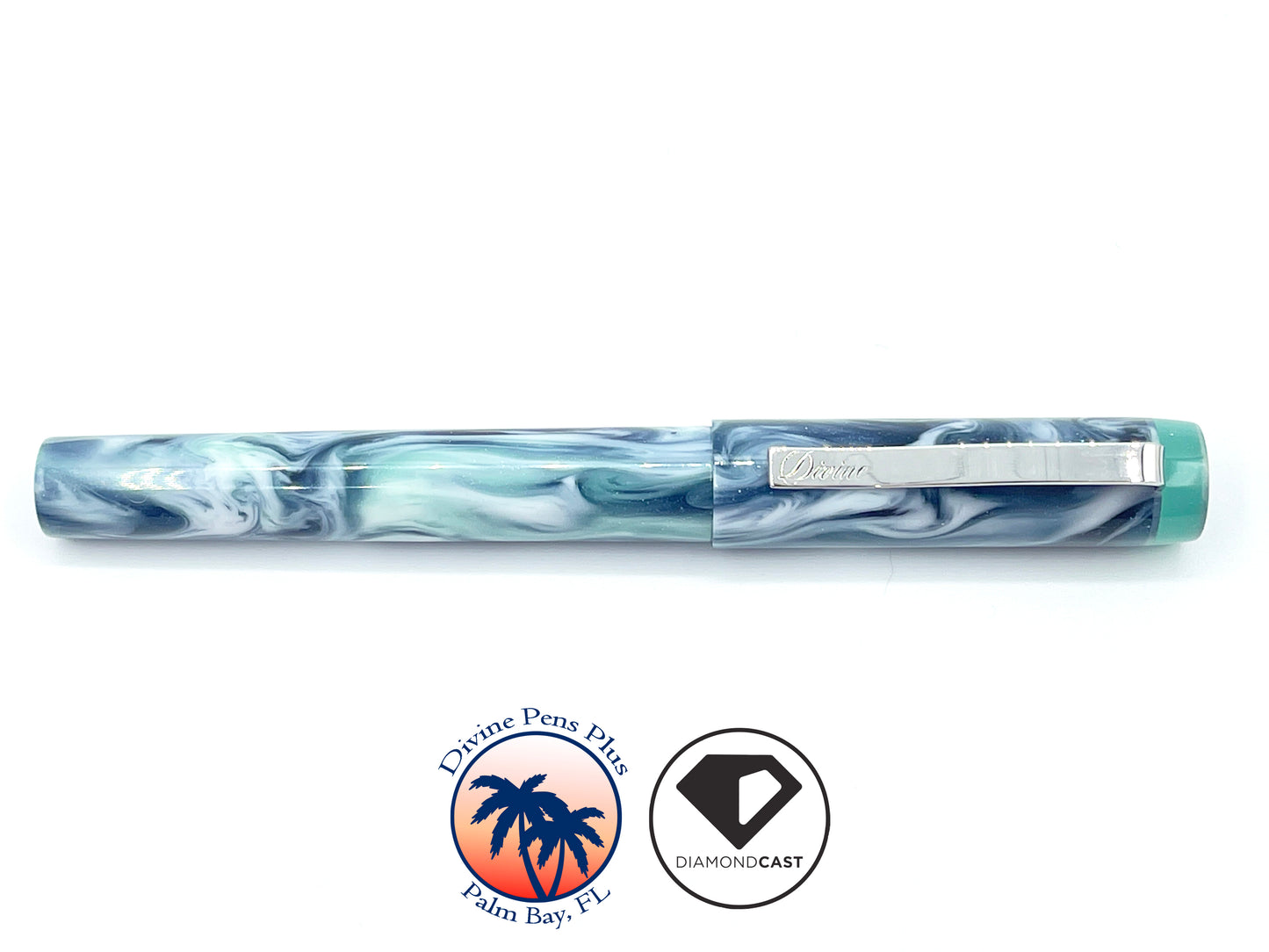 Agape Fountain Pen - Custom DiamondCast™ Indigo, White and Malachite