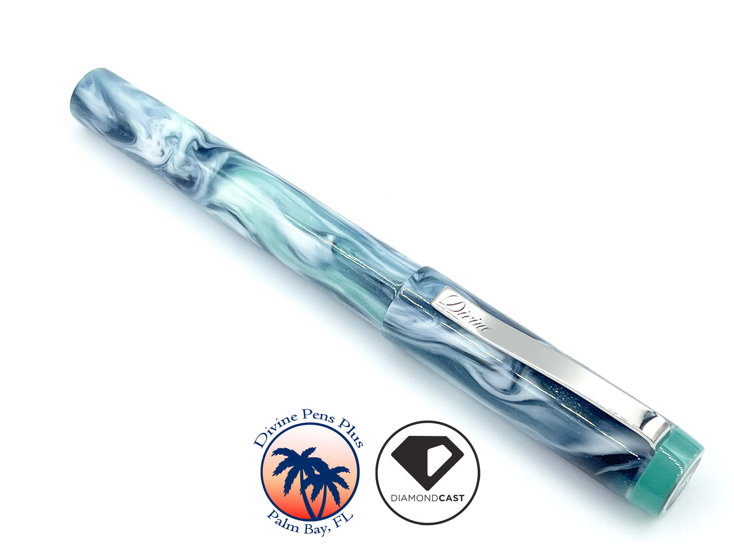 Agape Fountain Pen - Custom DiamondCast™ Indigo, White and Malachite