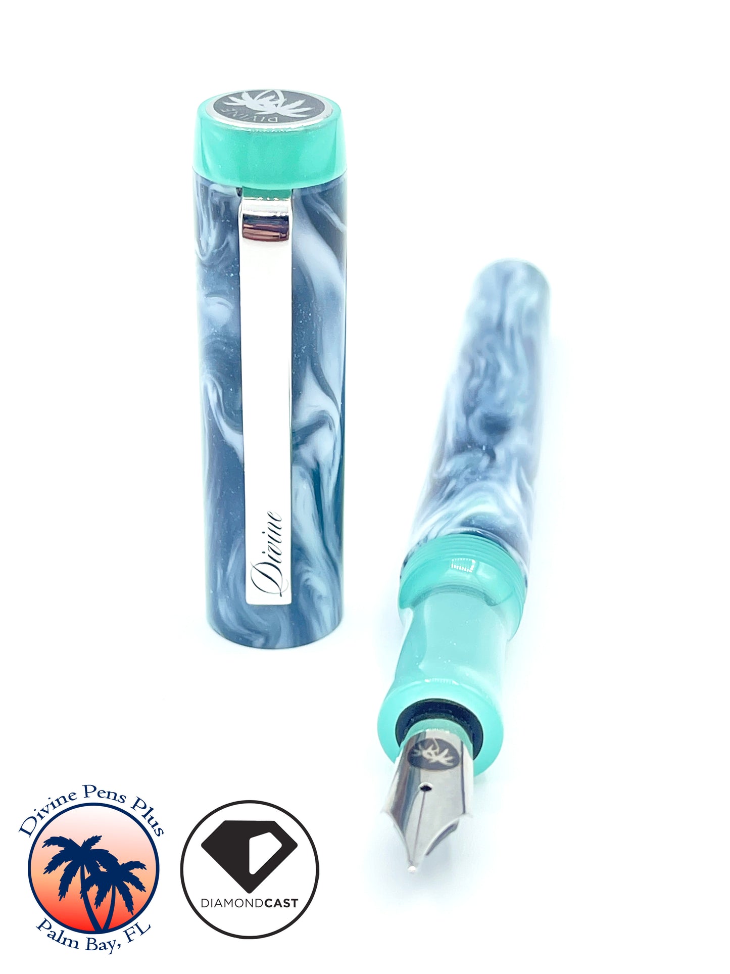 Agape Fountain Pen - Custom Indigo, White and Malachite DiamondCast™