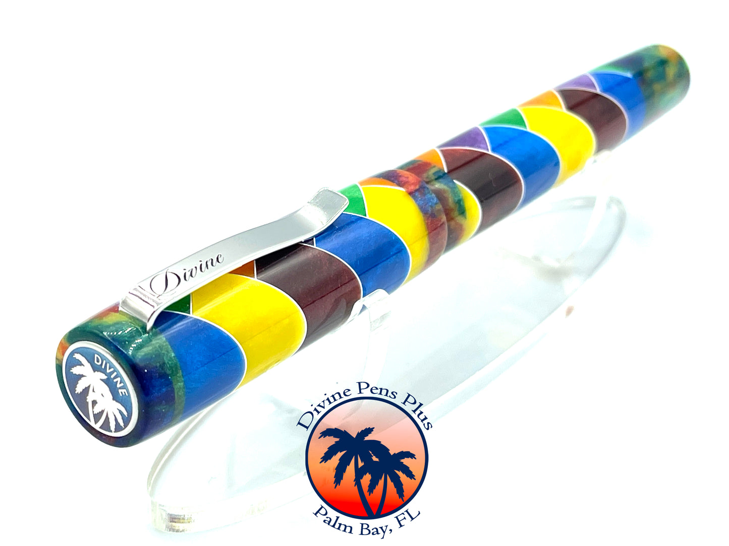 Custom Fountain Pen - Segmented Rainbow w/DiamondCast™ Oil Slick