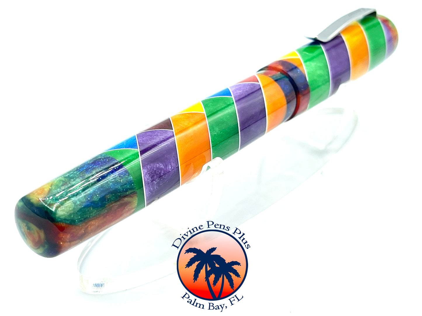 Custom Fountain Pen - Segmented Rainbow w/DiamondCast™ Oil Slick