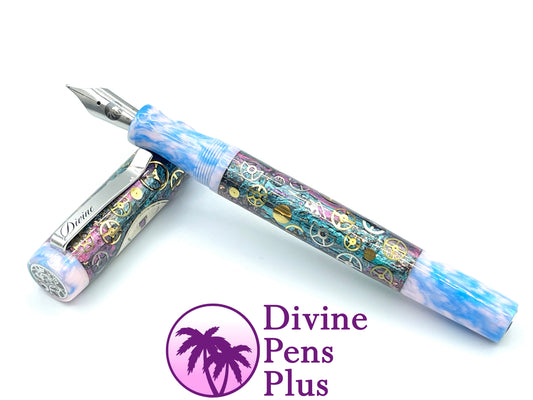 Custom Fountain Pen - Steampunk Watch Parts w/Color Foil and "Reef"