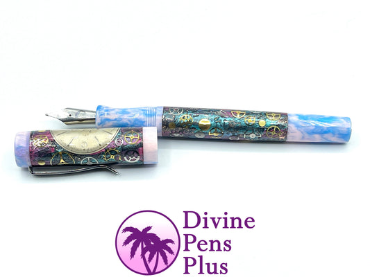 Custom Fountain Pen - Steampunk Watch Parts w/Color Foil and "Reef"