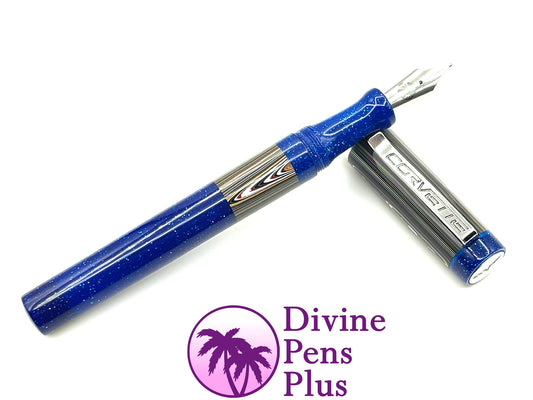 Custom Fountain Pen - Corvette Fordite with Metallic Blue
