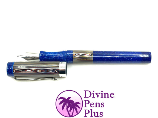 Custom Fountain Pen - Corvette Fordite with Metallic Blue