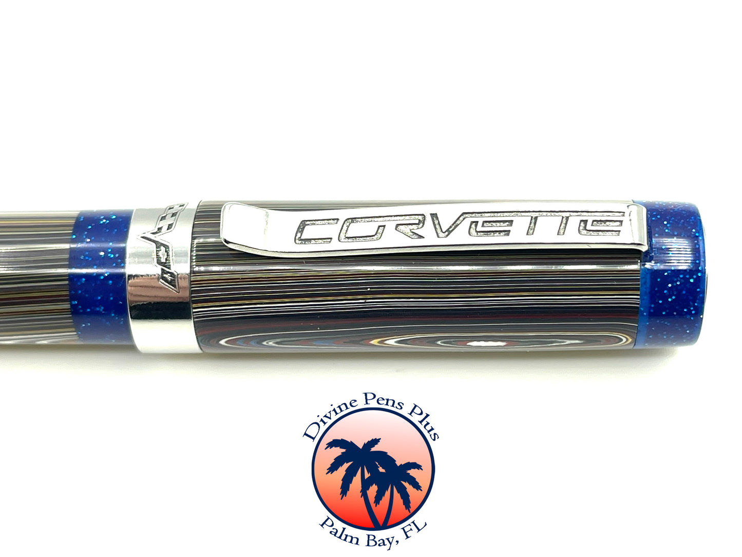 Custom Fountain Pen - Corvette Fordite with Metallic Blue