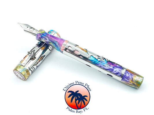 Coral Reef Fountain Pen - Stainless Steel Sleeve / Brooks "PM4" Resin