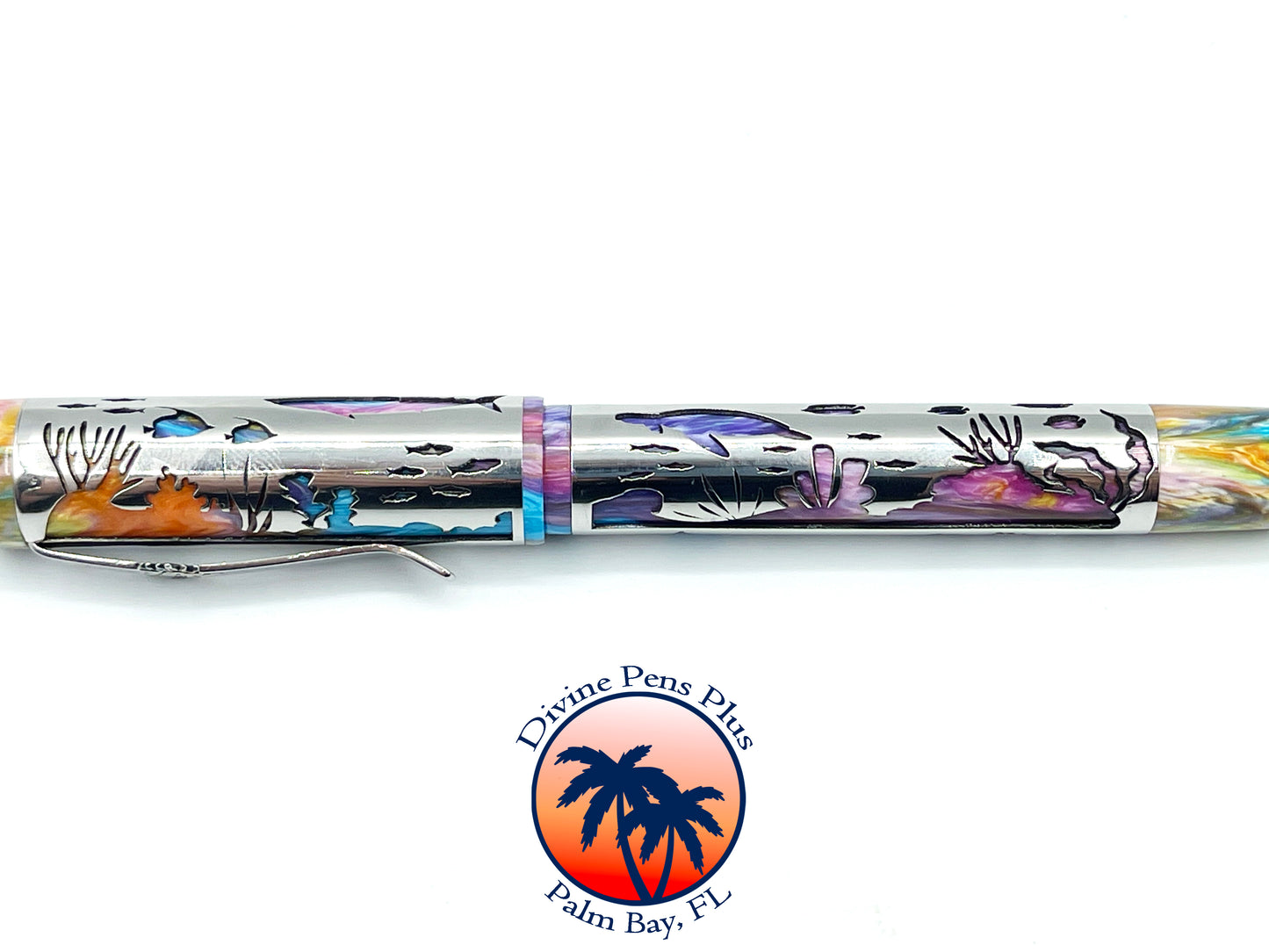 Coral Reef Fountain Pen - Stainless Steel Sleeve / Brooks "PM4" Resin