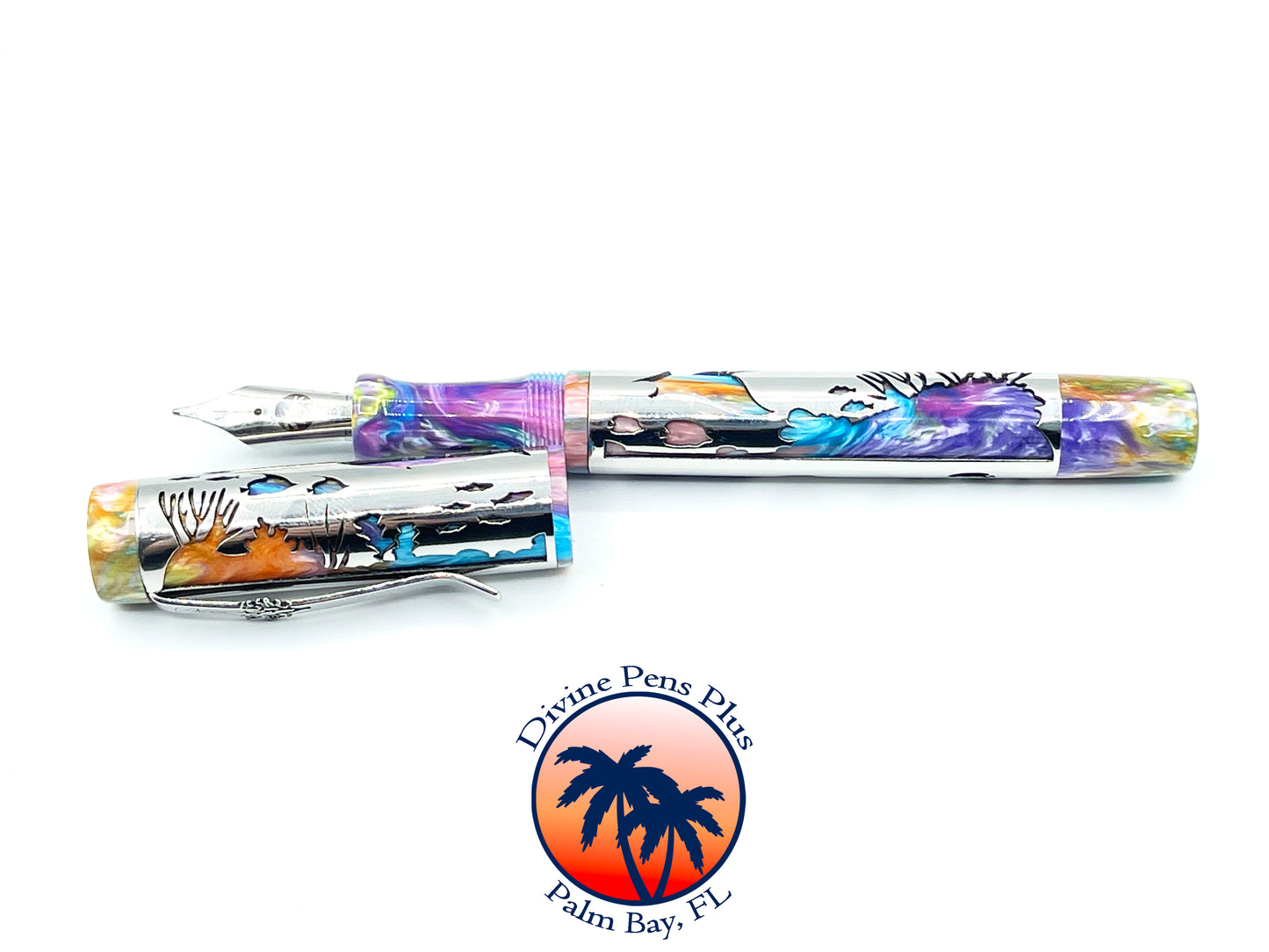 Coral Reef Fountain Pen - Stainless Steel Sleeve / Brooks "PM4" Resin