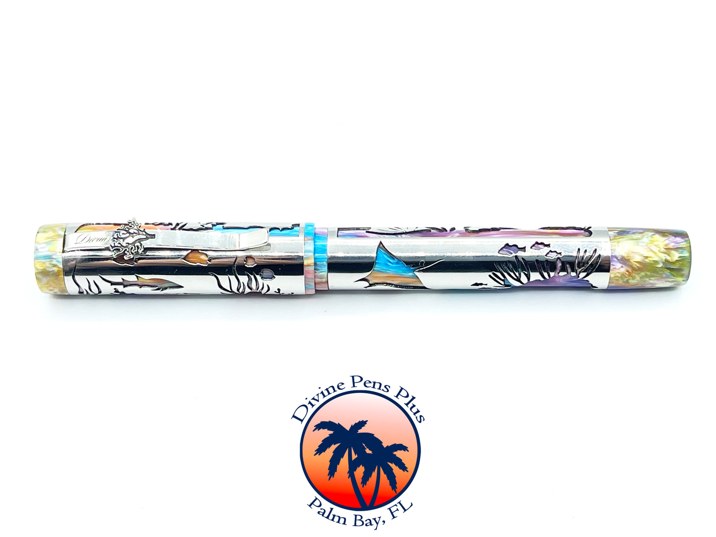 Coral Reef Fountain Pen - Stainless Steel Sleeve / Brooks "PM4" Resin