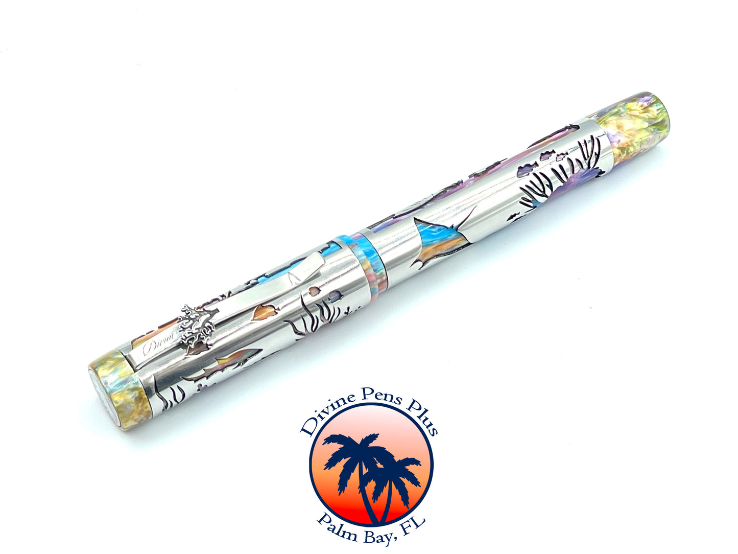 Coral Reef Fountain Pen - Stainless Steel Sleeve / Brooks "PM4" Resin