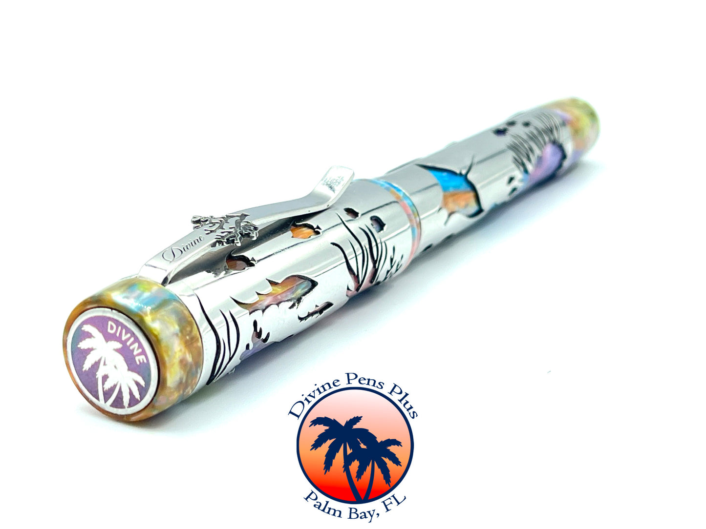 Coral Reef Fountain Pen - Stainless Steel Sleeve / Brooks "PM4" Resin