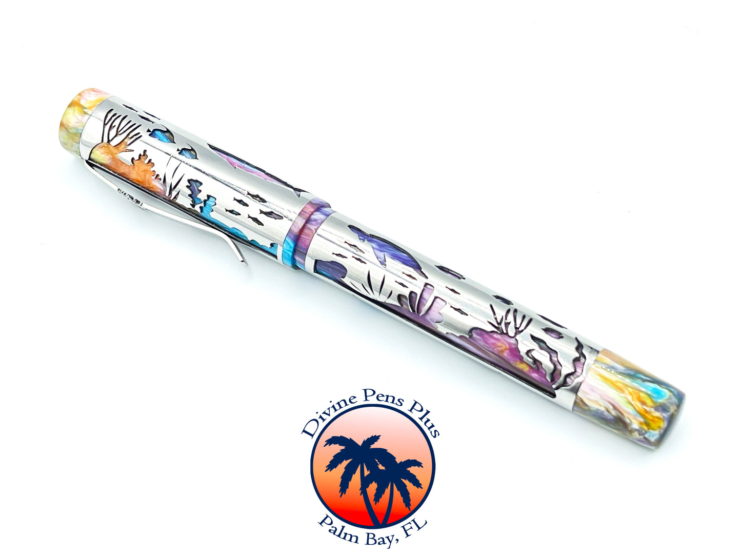 Coral Reef Fountain Pen - Stainless Steel Sleeve / Brooks "PM4" Resin